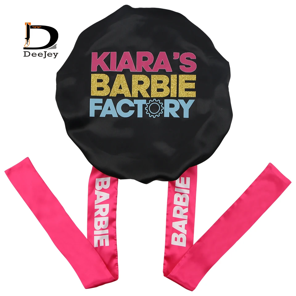 

Custom logo printing luxury double layer reversible satin silk bonnet with long wrap edge band