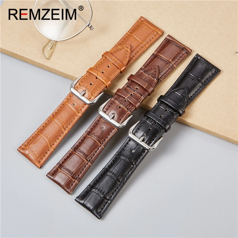 REMZEIM Calfskin Watchband Collection Watch Strap Belts Bracelets Cowhide Leather 16mm 18mm 20mm 22mm 24mm Strap Men Women