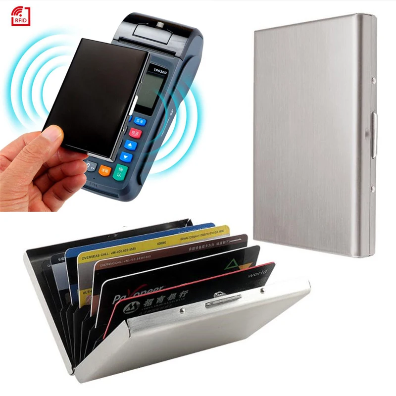 

Fashion Aluminum Antimagnetic Card Holder Women Men Metal Cowhide Rfid Credit Card Business Card Holders Organizer Purse Wallet