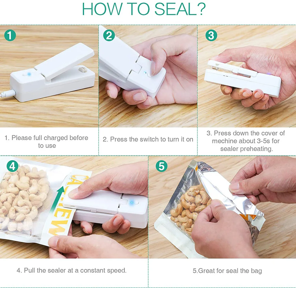 New Mini Bag Sealer 2-in-1 Portable Heat Sealers Rechargeable Handheld Vacuum Heat Sealers &Cutter for Plastic Bag Storage Food