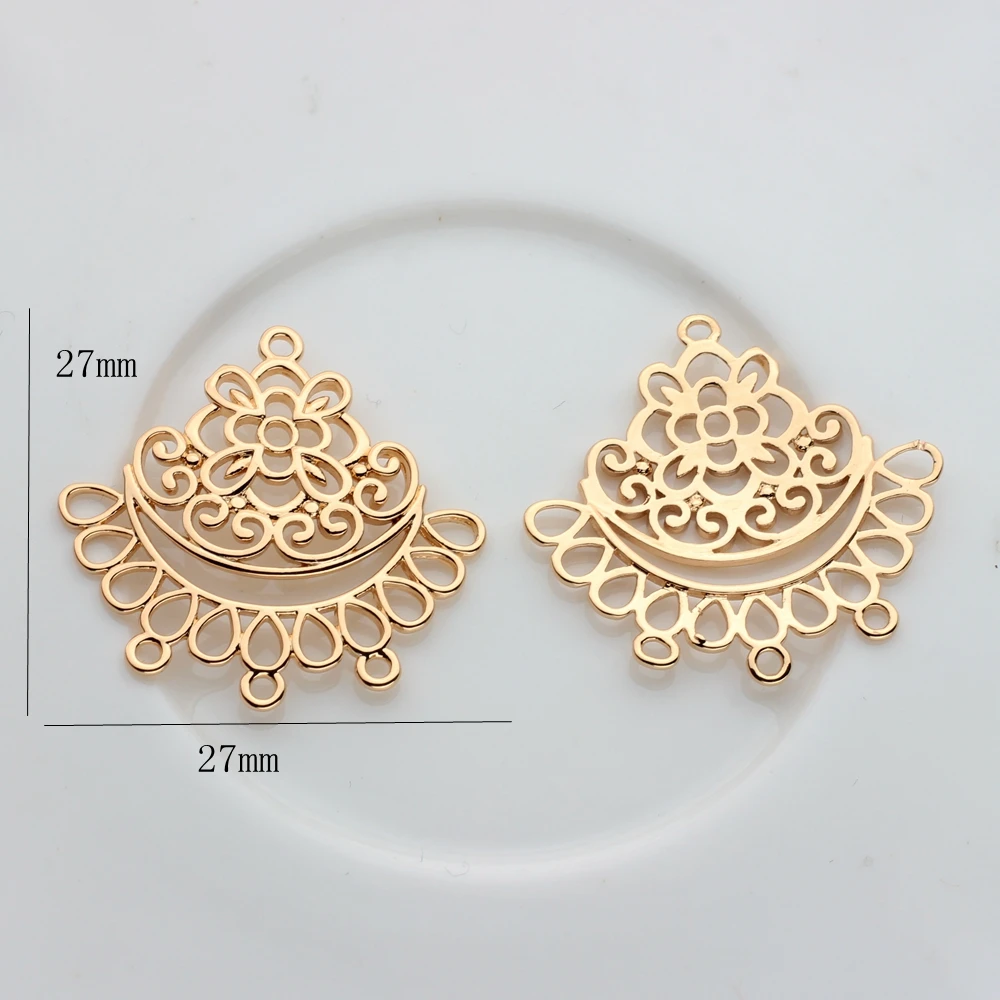 Copper Metal  Real  Plated Hollow Flowers Connector Charms 2PCS/lot For DIY Earrings Jewelry Findings Making Accessories