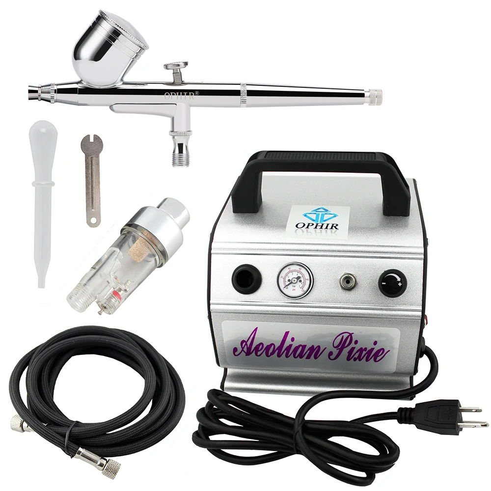 

OPHIR Gravity Paint Dual Action Airbrush Kit with Air Compressor for Makeup Nail Art Tattoo Cake Decoration 110V,220V_AC088+004A