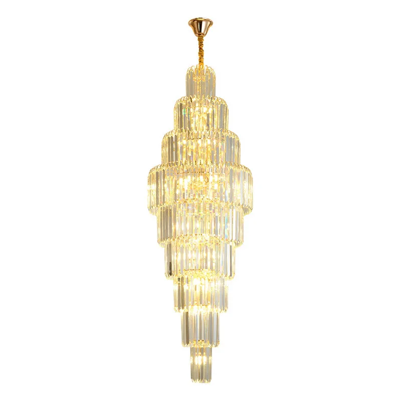 Imagem -06 - Lustre Suspenso Luxuoso Moderno para Escada Longo Dourado Luminária de Cristal Grande Corredor Interior Escada