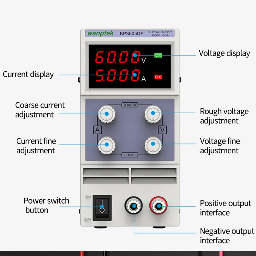 Imagem -03 - Fonte de Alimentação Wanptek Fonte de Energia Kps605df 060v 05a Led de Dígitos Ajustável dc Regulada para Laboratório