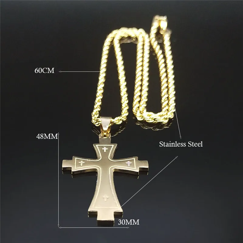 Religion Christian Cross Stainless Steel Gold Color Big Long Statement Necklace Women/Men Necklace Jewelry bijou femme 3572