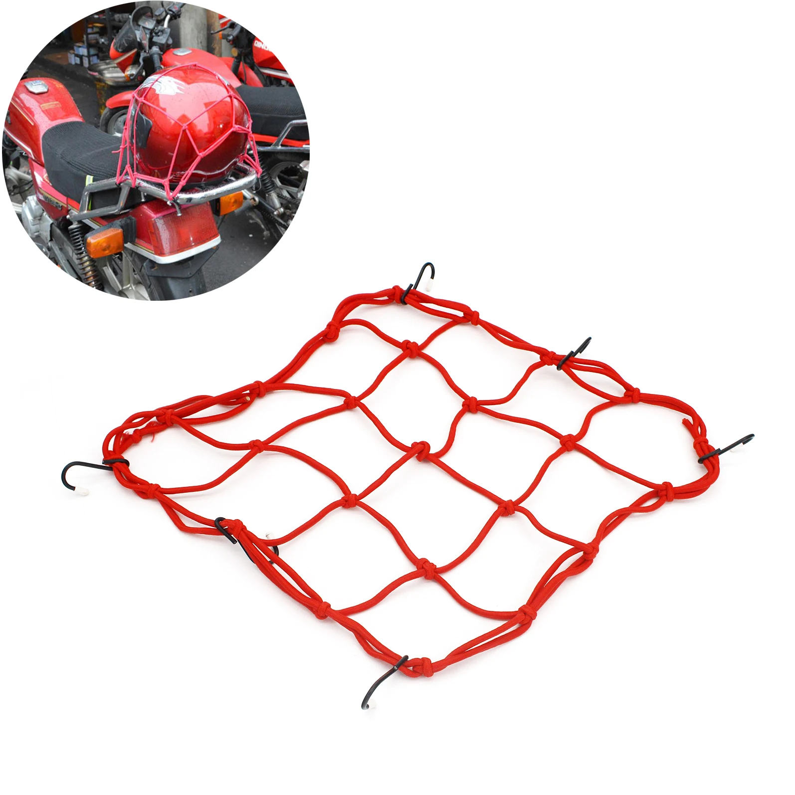 Motorbike Strong Elastic Rope Cargo Helmet Nets Hold Down Luggage Organiser Net Universal Mesh Storage Bungee Carrier Net W/Hook