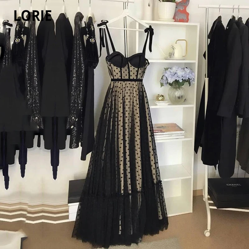 Lorie bolinhas preto vestidos de baile 2024 querida cinta espaguete eventos formais vestidos de noite vestidos de festa de formatura personalizado