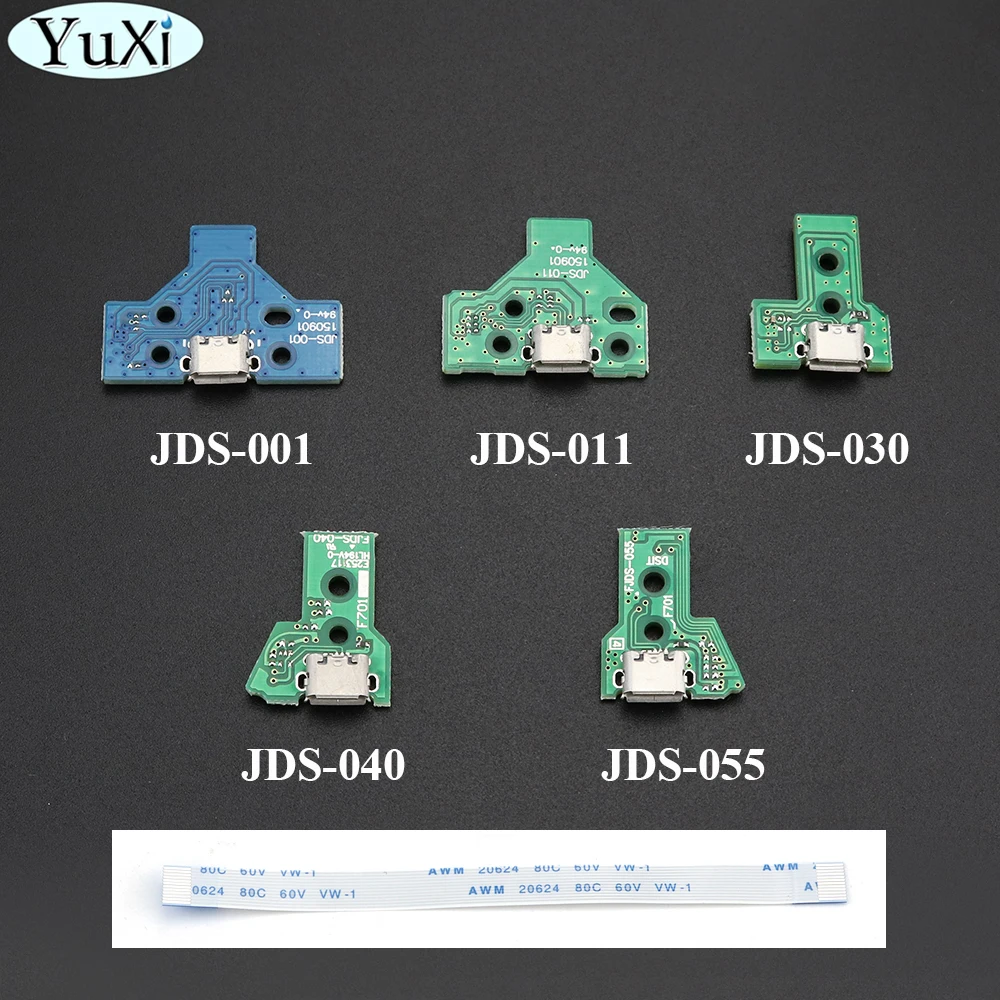 

YuXi For PS4 controller USB Charging Port Socket Charger Board With Ribbon Flex Cable 12Pin JDS 011 030 040 055 14Pin JDS-001