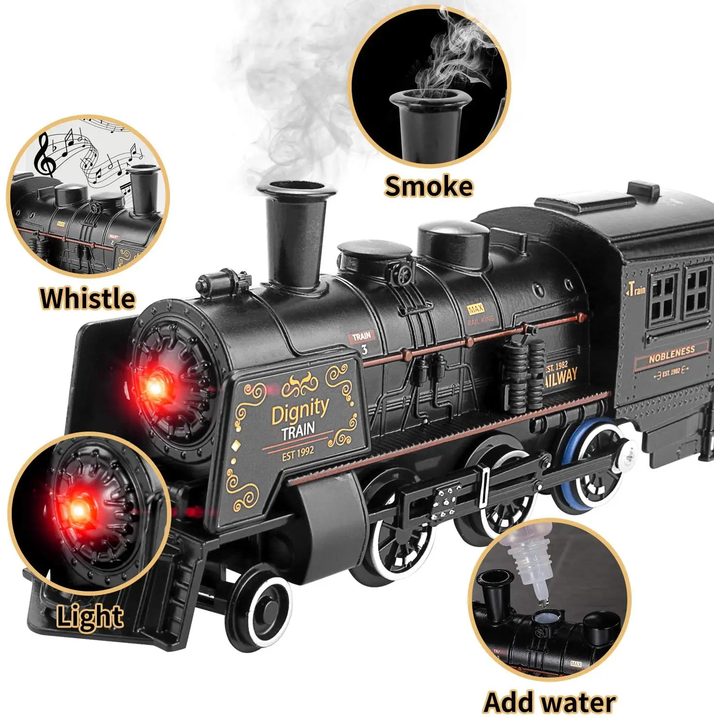 Simulation Electric Track Train Metal Alloy Train Toy Set With Smokes/ Lights / Sound /  Cargo Cars /Tracks Toys For Children