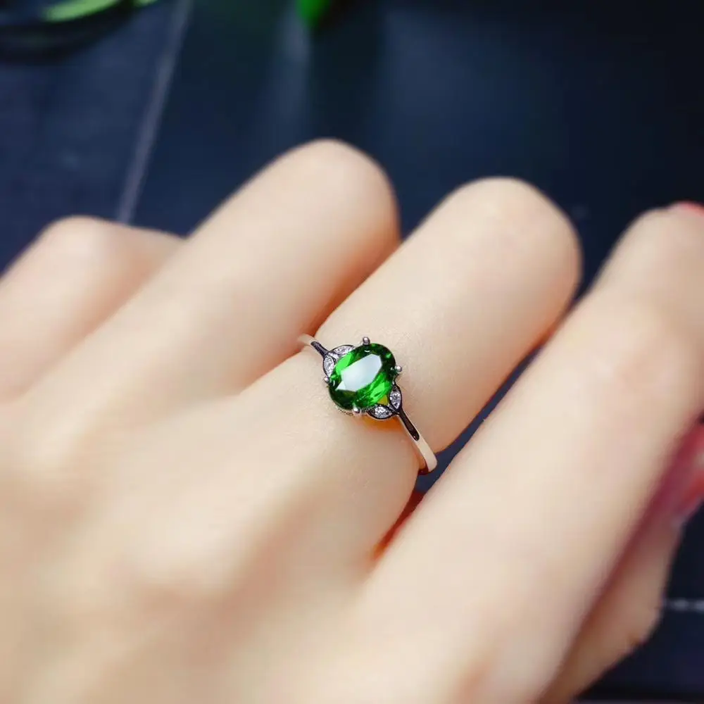 fashion green diopside gemstone ring for girl 925 silver jewelry birthday party anniversary gift natural gem bright green color