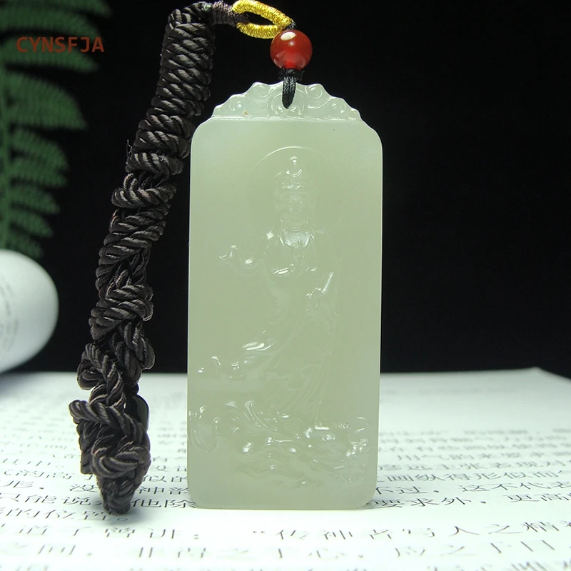 

CYNSFJA New Real Rare Certified Natural Hetian Jade Nephrite Lucky Guanyin Jade Pendant Hand Carved High Quality Blessing Gifts