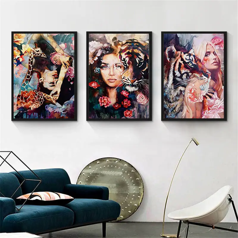 Figure Animal Posters and Prints Nordic Canvas Art Painting Home Decor Wall Art Picture Girl Lady Bedroom Modern Decor Painting