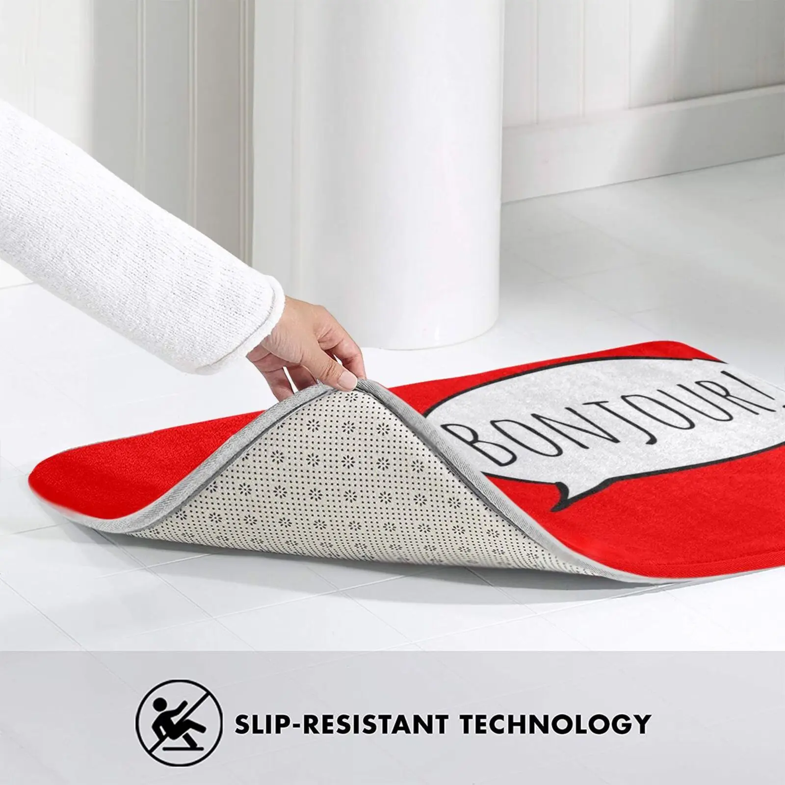 تشجيري بونجور! مع فقاعة الكلام البيضاء (فران؟ Ais / French ) سجادة سجادة ناعمة غير قابلة للانزلاق، وسادة سجادة Bonjour Say Bonjour #4