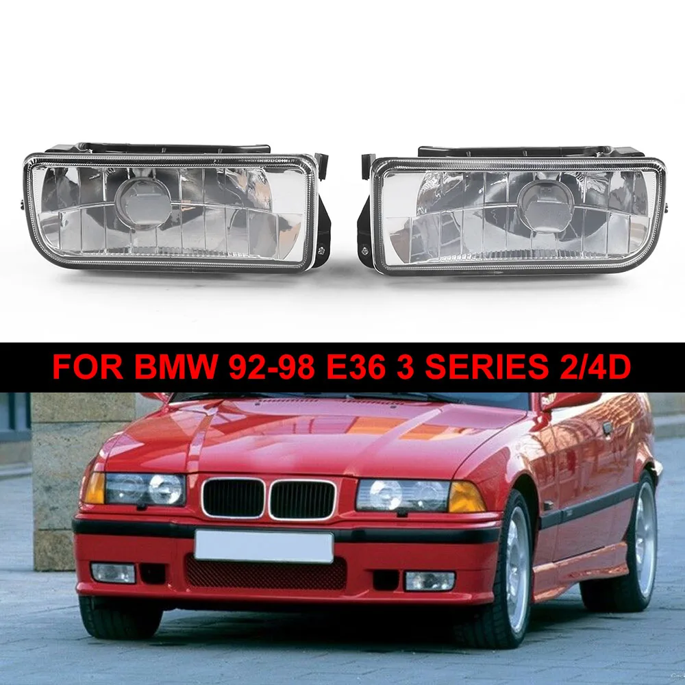 For BMW 92-98 E36 3 Series 2/4d Replacement Fog Lights Lamps Crystal Clear Lens Without Blubs