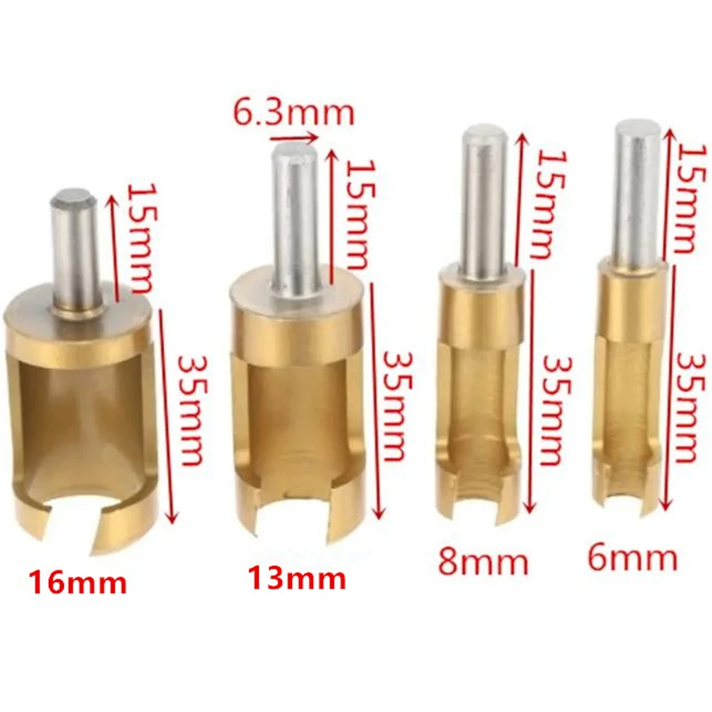 4ชิ้น/เซ็ตไทเทเนียมเคลือบShank Barrel Cork Drill Bitตัดเบื่อHole TenonเจาะรูSaw Arborsงานไม้เครื่องมือ