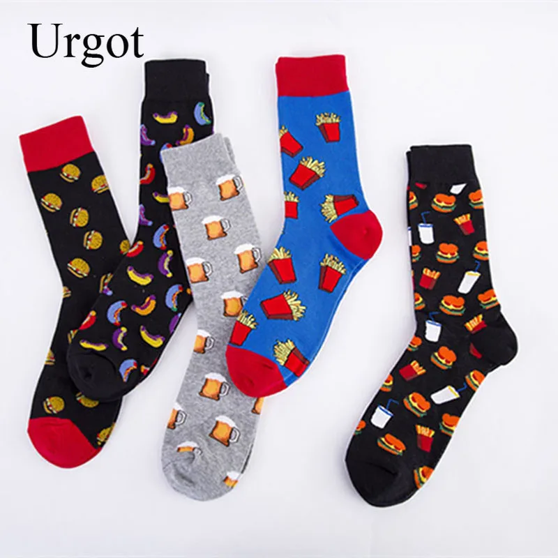 Urgot 5 Pairs Mens Socks New Gourmet Ccreative Patterns Male Large Big Plus Size 44,45,46 Cotton Socks Casual Tide Socks Meias