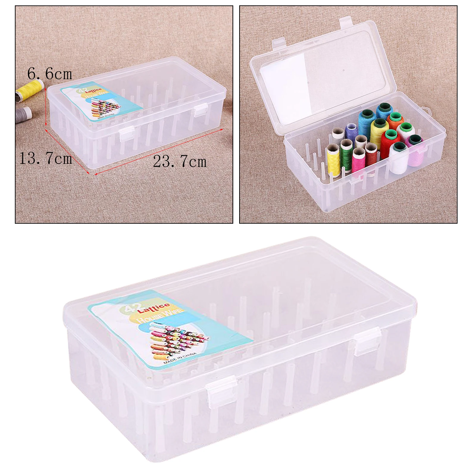 Empty Sew Threads Box Container Case Holder 42 Spools Pole with Support Poles for Sew Threads Storage