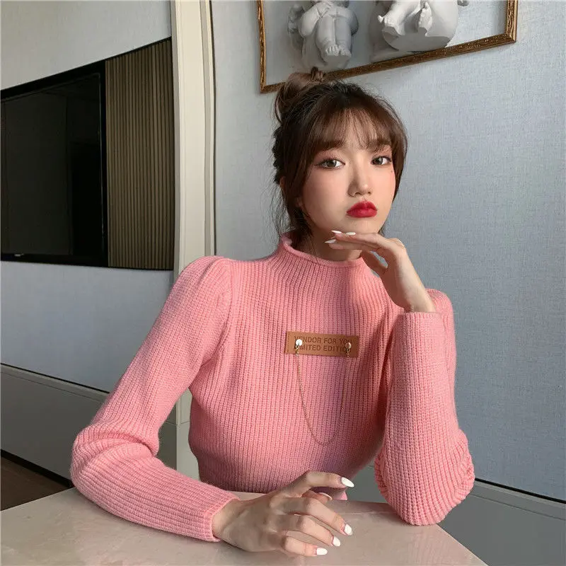 

Woman Sweaters 2024 nian Autumn Winter Female High Collar Short Section Sweater Top Men's Sweaters Femme Chandails Pull Hiver