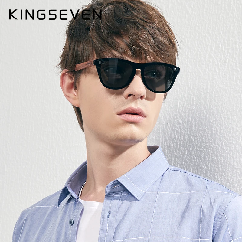 

KINGSEVEN Men's Glasses Natural Wooden Sunglasses Women Polarized Retro Sun Glasses Wood Lunettes De Soleil