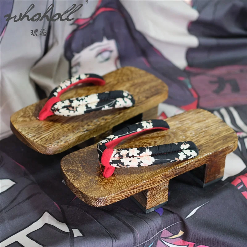 Whoholl tamancos verão feminino chinelos de madeira japonesa geta flip flops cosplay sapatos animação rem samurai sandálias chinelos