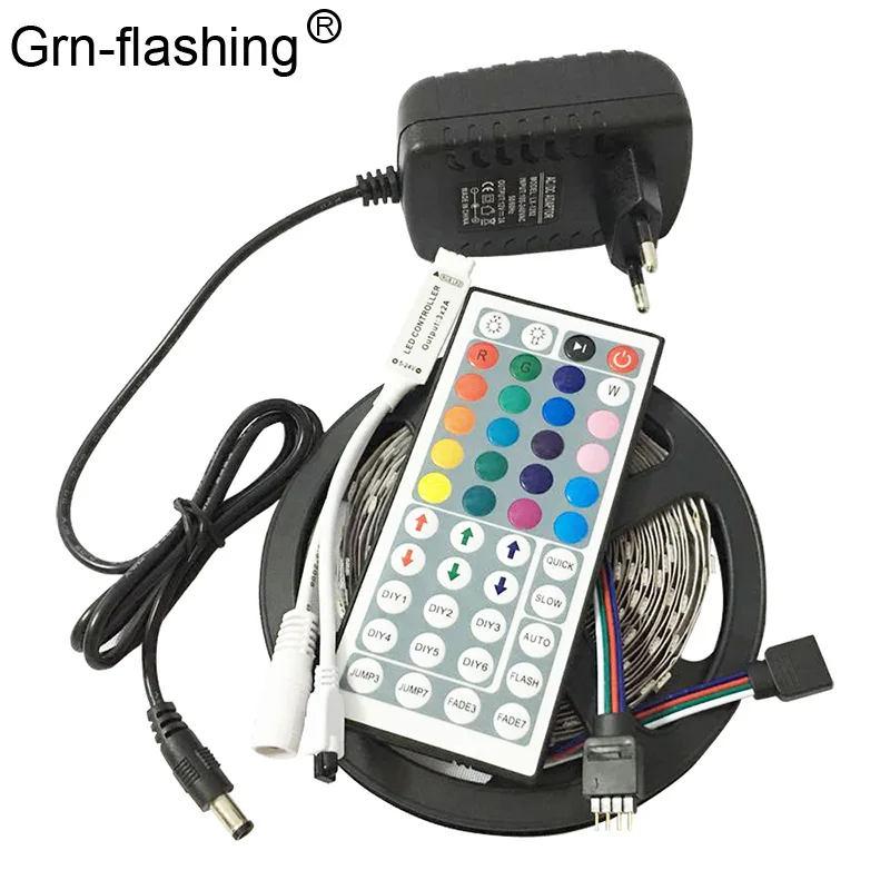 RGB LED Strip Light 5050 DC12V 30LEDs/m 5m/lot Flexible RGB LED Light tape diode feed+DC 12V adapter+44key controller full set