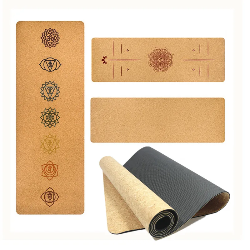 183X68cm Natural Cork TPE Yoga Mat For Fitness 5mm Sport Mats Pilates Exercise Non-slip Yoga mat With Position Body Line