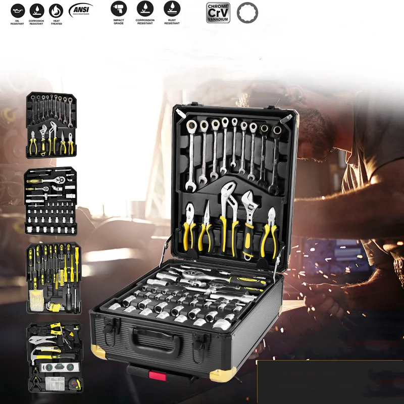 

2021 Upgrade 4-Layer Household Hand Tool Set,Combination Wrench Kit,Screwdriver,Pliers,Hammer,Aluminum Trolley Case,Auto Repair