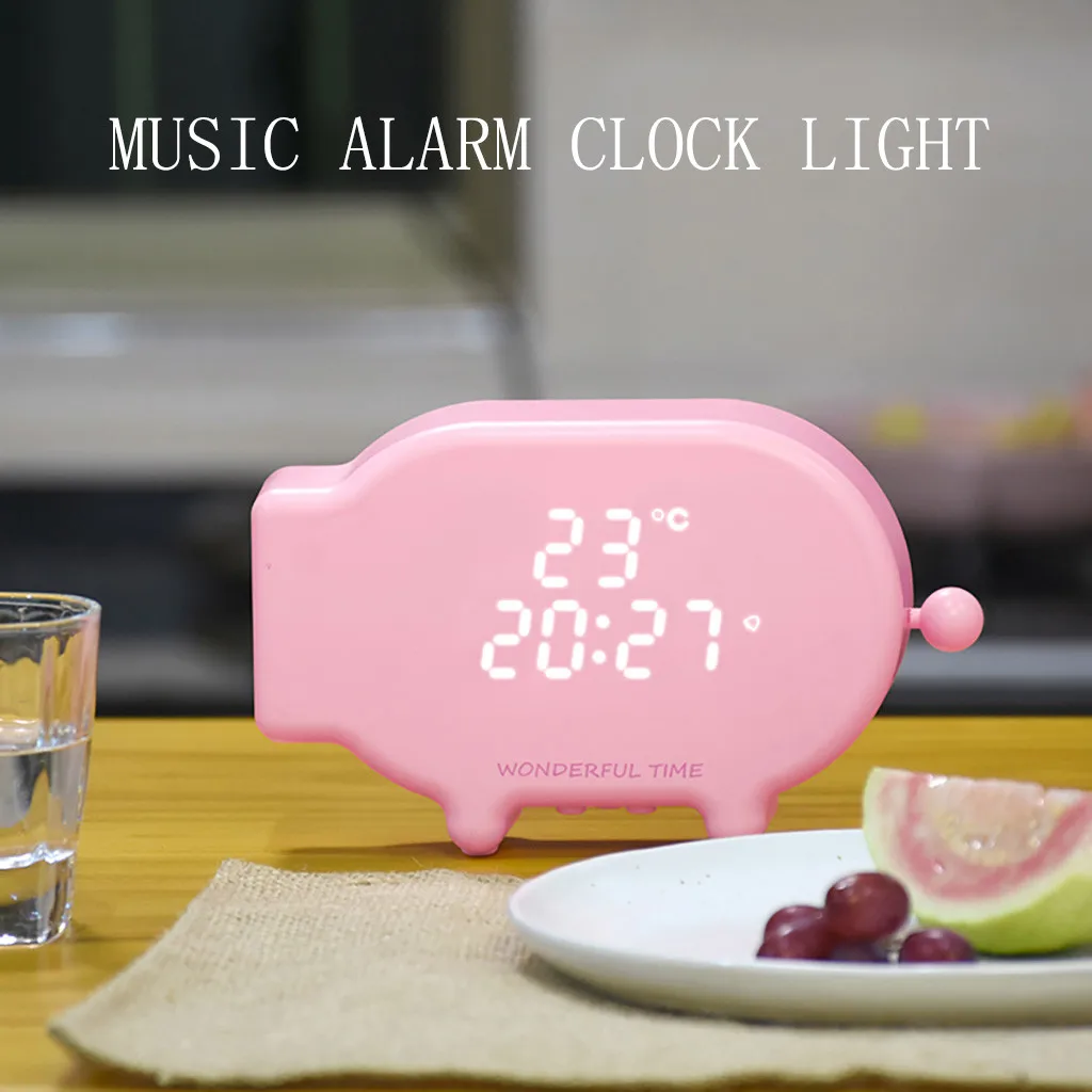 Cartoon pig snooze clock USB charging sound and light control night light Drop shipping