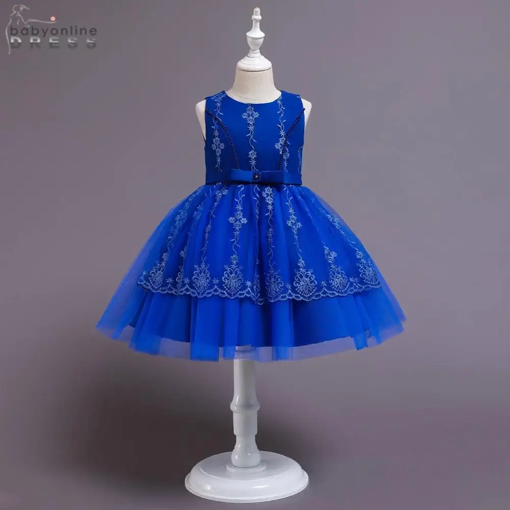 Dark Blue Bow Lace Ball Gown Cute Girls Dresses Flower Girl Dresses 2020 Princess Kids Dresses For Girls vestidos de primera