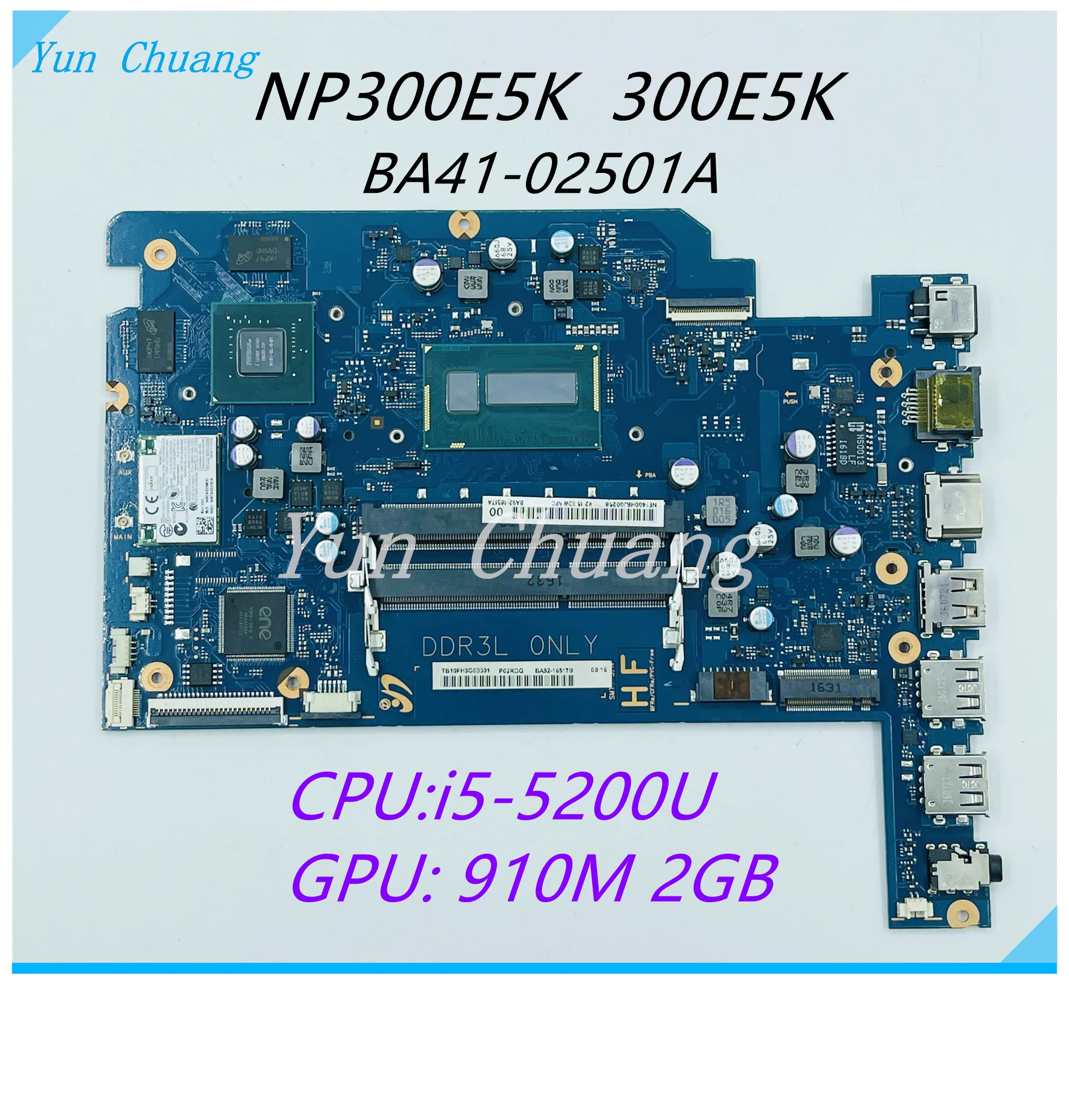 BA41-02501A Mainboard For Samsung NP300E5K 300E5K Laptop Motherboard With i5-5200U CPU GT910M 2GB GPU DDR3L 100% test work