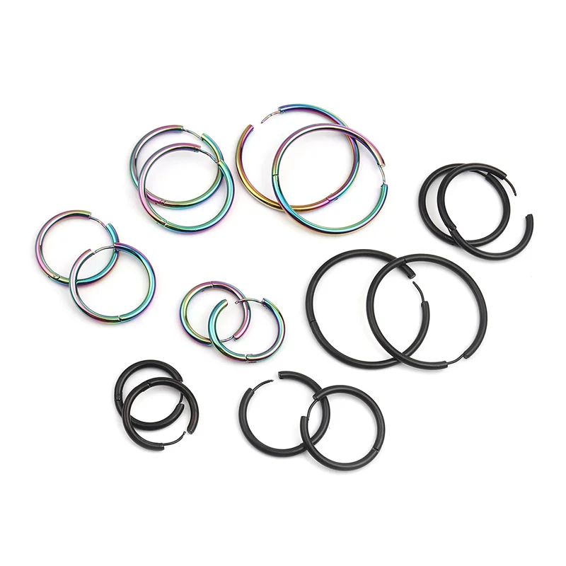 1 Pair New 46/36/31/26mm Stainless Steel Hoop Earrings Black Multicolor Circle Ring For Women Men Simple Accessories Daily Gifts