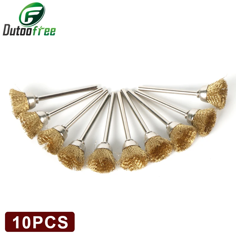 10PCS Brass Brush Wire Wheel Brushes Die Grinder Rotary Electric Tool for Engraver Dremel Rotary Tools Pen-shape Head