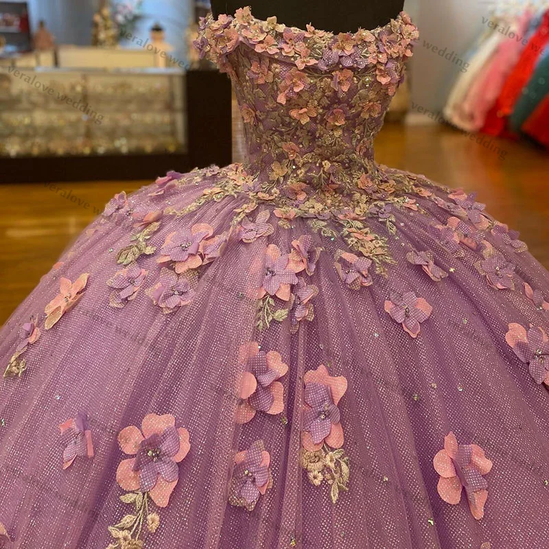 Princesa rosa mis 15 años quinceanera vestidos rendas 3d applique fora do ombro doce 16 vestidos de xv años