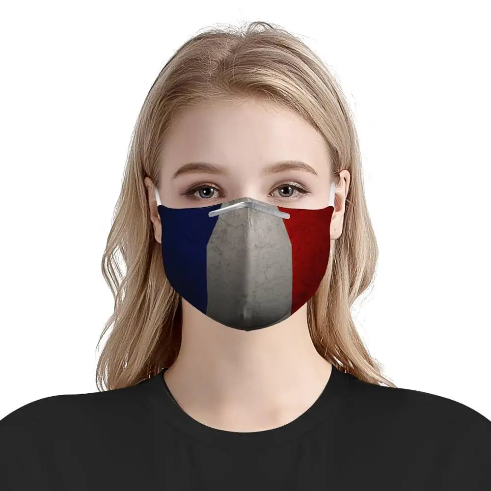 Neue mode Frankreich flagge muster 4Pcs filter Gas Masken Carbon Einfügen Frauen Männer Anti-staub Masken Waschbar Maske wiederverwendbare Gesicht Maske