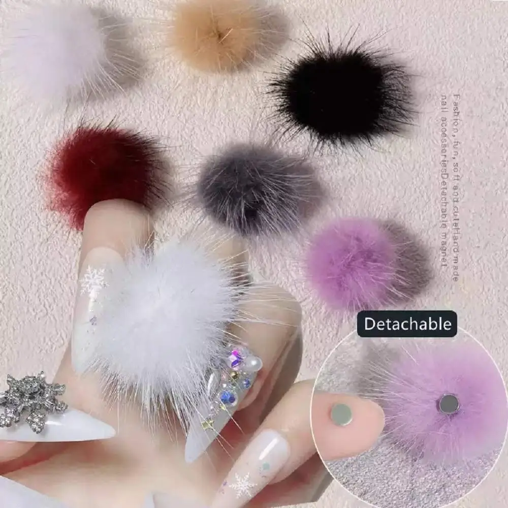 1pc New Magnetic Fur Ball Removable Cute Nail Pom Fluffy Plush Ball 3D Detachable Soft Pom