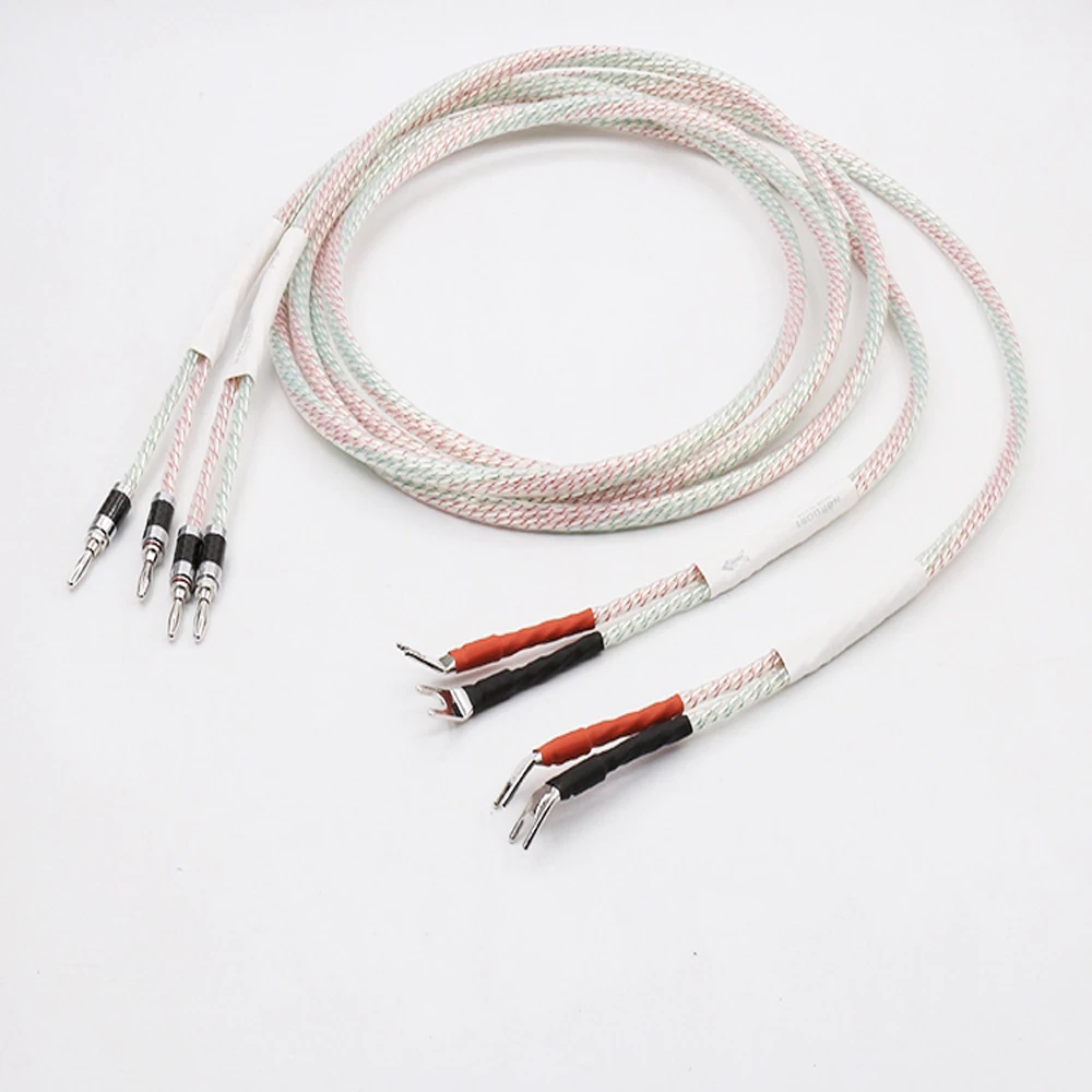 High Quality A pair Valhalla Series Hifi speaker cable with banana to spade Plug Speaker Audio Cable