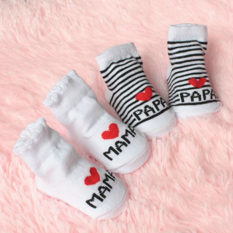 Cute Baby Socks Cotton I Love Mama/Papa Toddler Bebe Boys Girls Crew Socks Princess White meias Stripes Letter Kids Brand 0-6M