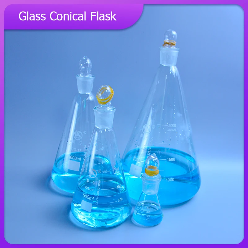 Wysokiej jakości 50-2000ml szklana kolba stożkowa z czapką szklana kolba erlenmeyera szkło do laboratorium trójkąt kolba Boro 3.3 szkło
