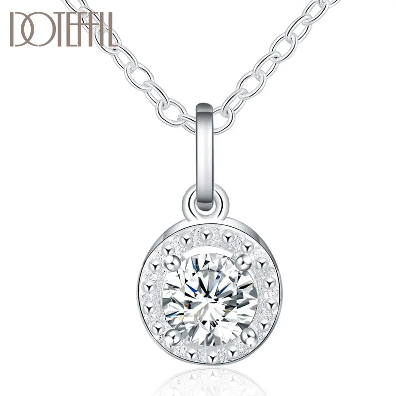 

DOTEFFIL 925 Sterling Silver 16-30 Inch Chain AAA Zircon Pendant Necklace For Woman Wedding Engagement Party Charm Jewelry