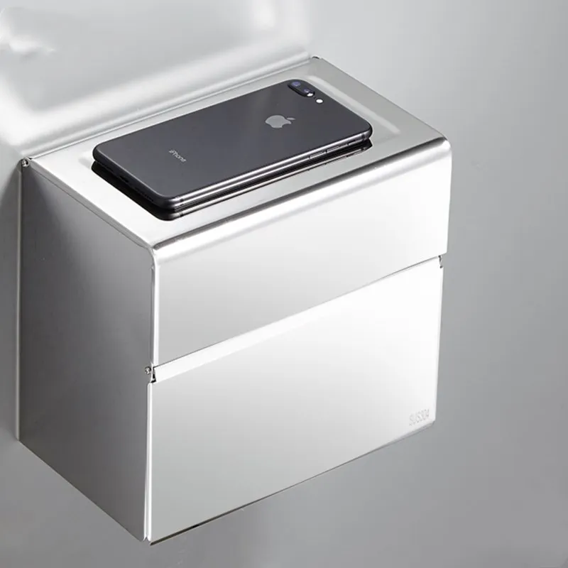Black/Chrome Stainless Steel Wall Mounted Toilet Paper Holder Bathroom Storage Rack Paper Towel Roll Tissue Box Organizer 2
