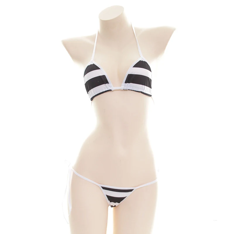 AniLV Beach Girl Black Stripe Bikini Swimsuit Costume Backless Anime Comics Swimwear Uniform Pool Party Cosplay