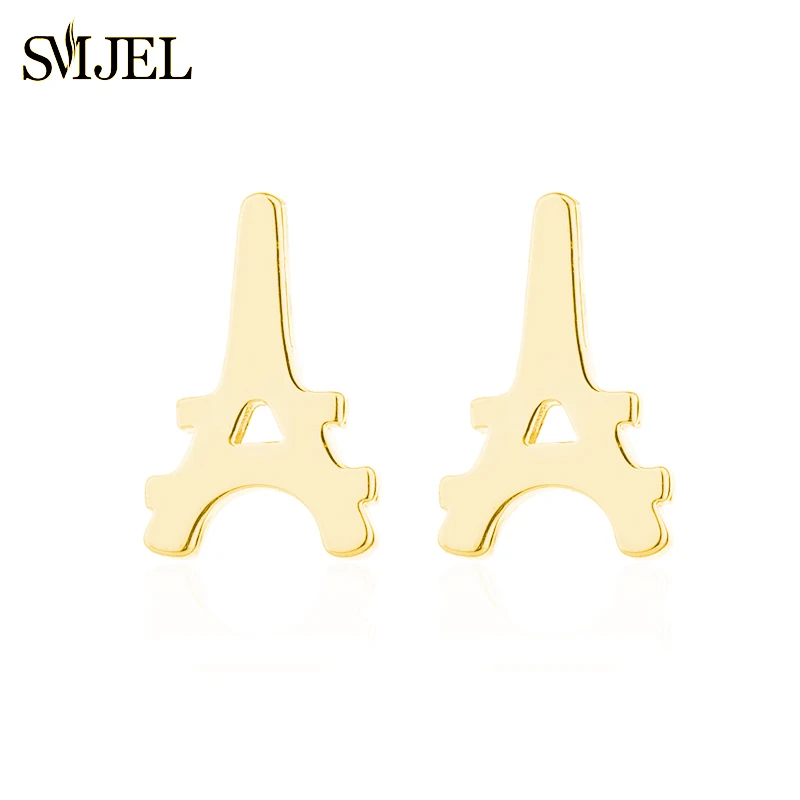 Design Small Eiffel Tower Shape Earrings for Women Girls Party Jewelry Stainless Steel Paris France Tower Stud Earrings Gifts