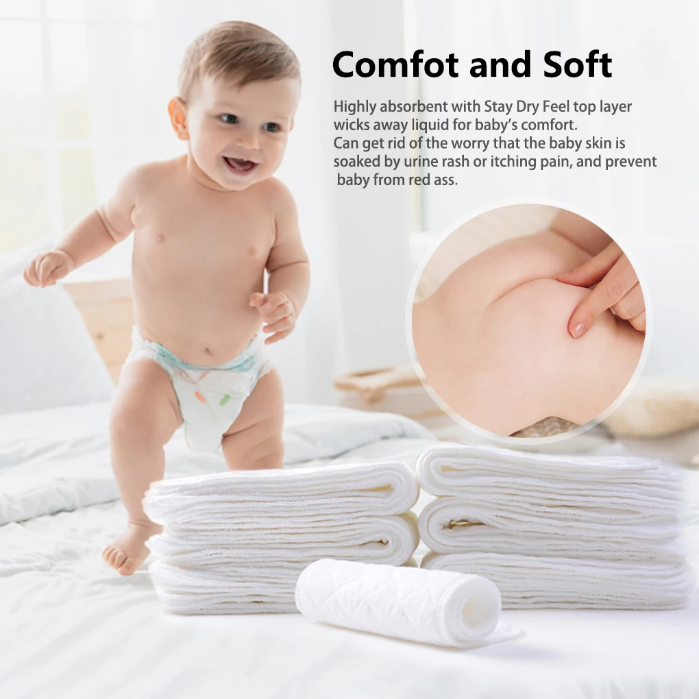 10PCS/Set Reusable Baby Diapers Cloth Diaper panties 3 Layer Insert 100% Cotton Washable Baby Care reusable Eco-friendly Diaper