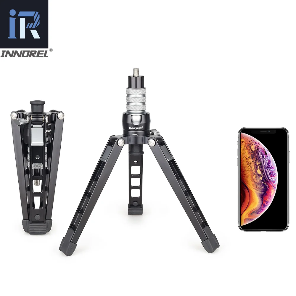 INNOREL PW70 Tabletop Tripod Monopod Base CNC 360 Degree Aluminum Foldable Camera Stand  with Ball Head,Screw and Phone Mount