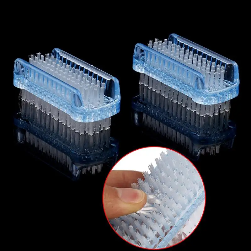 Double Sided Hand Nail Brush Cleaner Manicure Tool Blue Plastic Nail Art Dust Brush Cleaning Scrubbing Brush