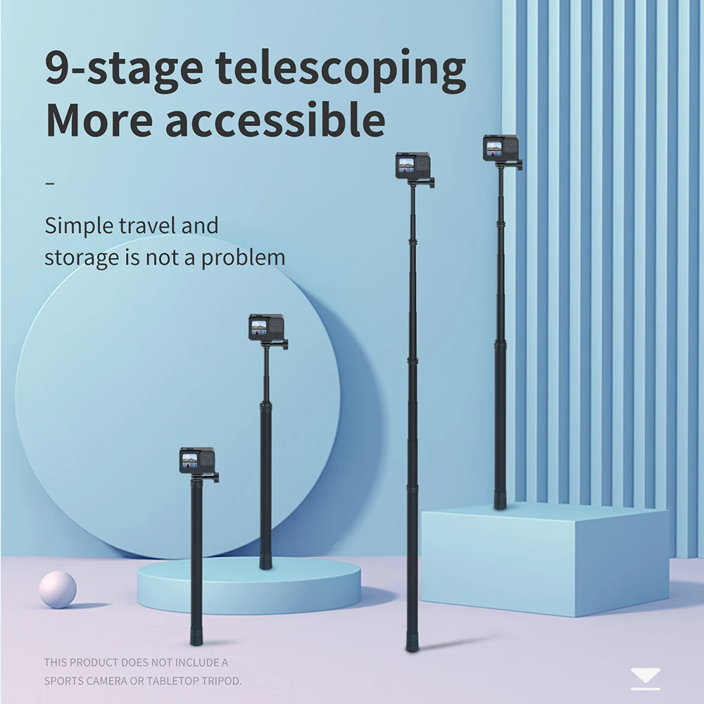 Telesin 3m longa fibra de carbono monopod selfie vara para gopro hero 10 9 8 7 6 5 dji ação 2 insta360 sjcam acessórios da câmera