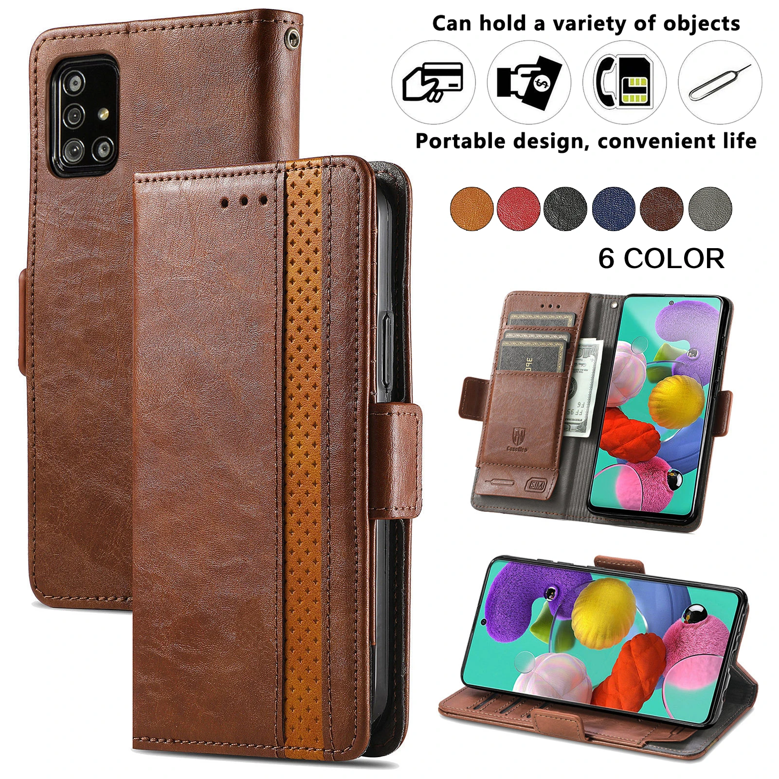 Flip Leather Cover For Galaxy A20 A30 A40 A50 A70S A90 A31 A51 A71 A01 A11 A41 A20E A81 A91 Book Case Stand Holder Card Slots