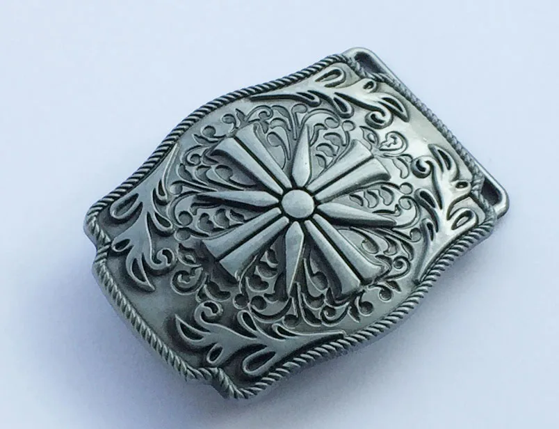 Rectangle Keltic Cross Floral Flower Belt Buckle
