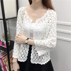 Giacca camicia scialle in cotone stile nazionale aria condizionata camicia cava Crochet pizzo corto protezione solare abbigliamento cardigan lavorato a maglia 271