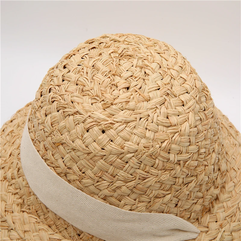 New Summer hats for women Retro flat drooping hat brim hand-made raffia straw hat ladies outdoor sun protection beach straw hat